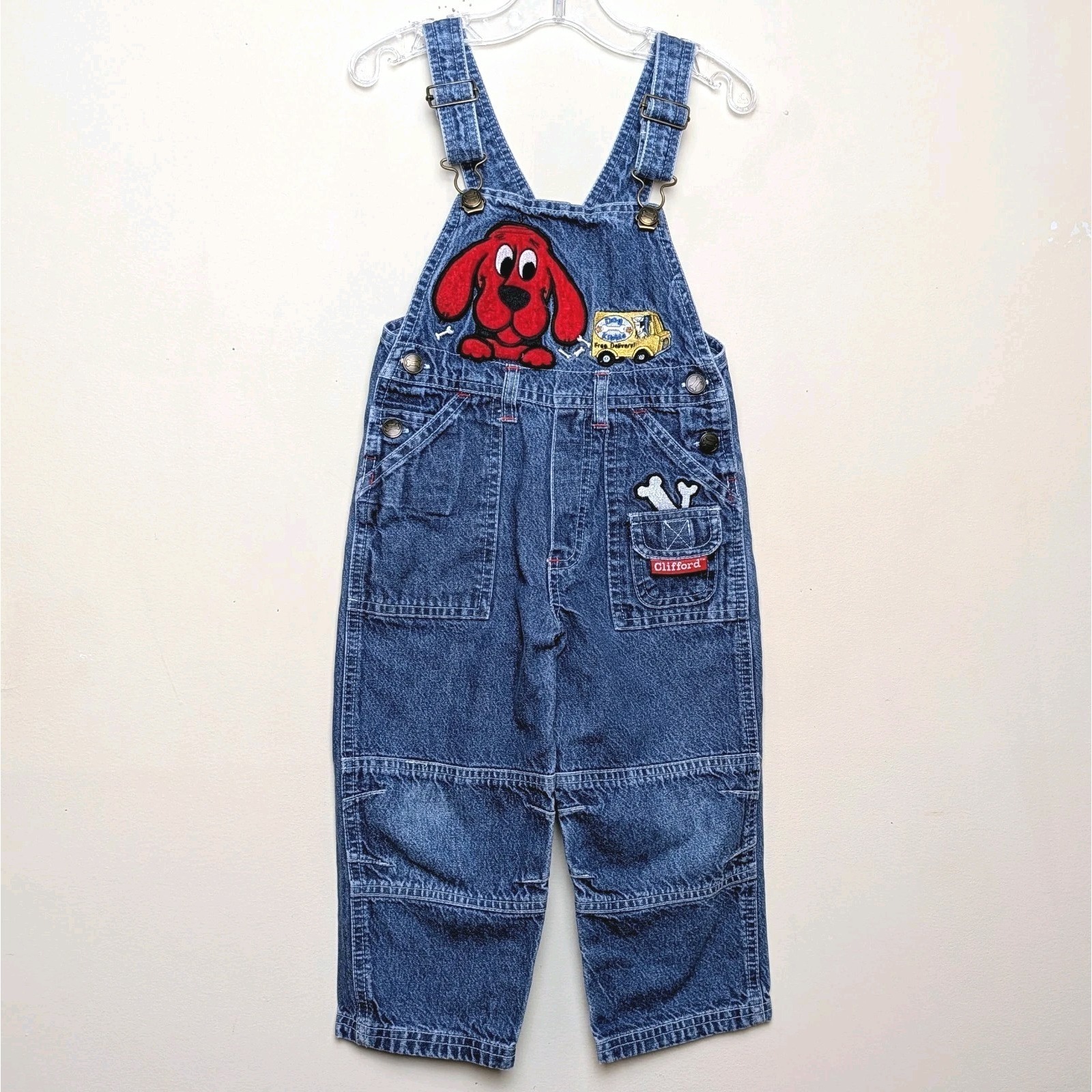 Vintage Clifford The Big Red Dog Denim Overalls Y2k 2000 Kids Toddler 2t